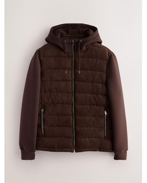 Next Faux Suede Smart Quilted Hybrid Hooded Jacket - Brown
