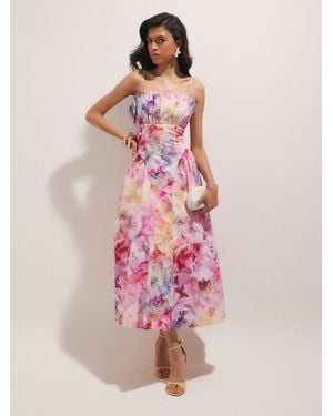 River Island Floral Print Strappy Midi Dress - Pink