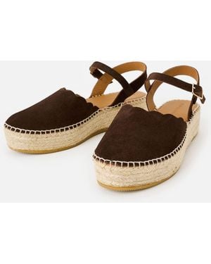Oliver Bonas Suede Scalloped Edge Espadrille Sandals - Brown