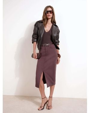 Friends Like These Petite Split Front Denim Midi Skirt - Multicolor
