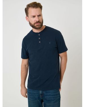 Saltwell Dark Peached Cotton Grandad T-Shirt - Blue