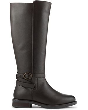 Pavers Chocolate Wide Fit Leather Long Boots With Buckle Detail - Black