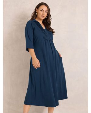 Evans Cotton Henley Dress - Blue