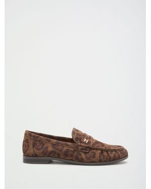 Lipsy Leopard Standard Fit Faux Leather Ruched Flat Loafers - Brown