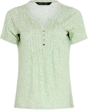 M Com Floral Cotton Henley Top - Green