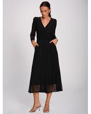 Jolie Moi Mesh Long Sleeve Pleated Maxi Dress - Black