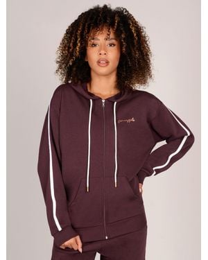 Pineapple Stripe Panel Zip Hoodie - Purple