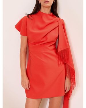 Lipsy Short Sleeve Fringe Scarf Mini Dress - Red