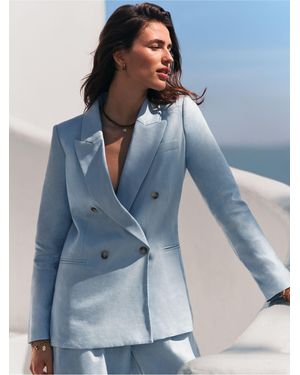 Next Pastel N. Premium Linen Double Breasted Blazer - Blue