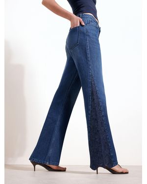 Friends Like These Rinse Wash Embroidered Insert Denim Flare Jeans - Blue
