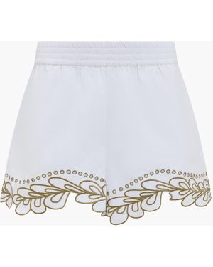 French Connection Alissa Cotton Embroidered Trim Shorts - Weiß