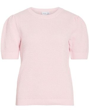 Vila O-Neck Short Sleeve Textured Knit Top - Pink