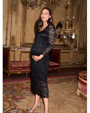 Seraphine A-Line Stretch Tweed Maternity Dress in Black | Lyst