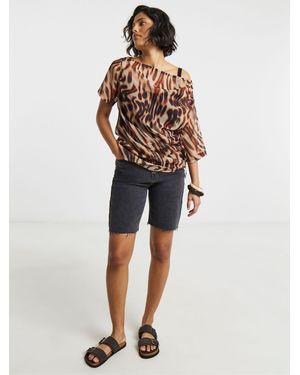 Simply Be Simply Be Animal Draped Chiffon Top - Brown