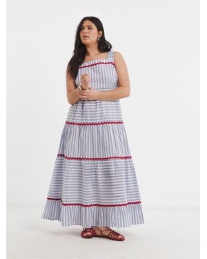 Simply Be Ric Rac Trim Detail Striped Maxi Dress - White