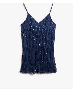 Superdry Fringe V-Neck Cami Mini Dress - Blue