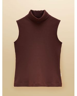 Joules Chocolate Ribbed Cotton Rich Sleeveless Roll Neck - Brown