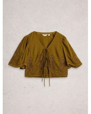 White Stuff Erin Tie Front Top - Natural