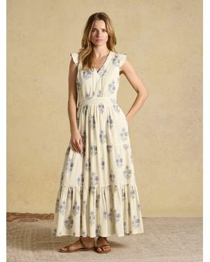 Joules Penelope V Neck Tiered Maxi Dress - Natural
