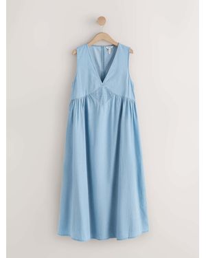 Next N. Premium V-Neck Embroidered Detail Beach Maxi Dress - Blue