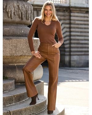 Sosandar Leather Pintuck Detail Slim Wide Leg Pants - Gray