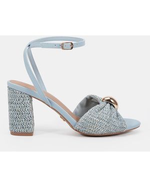 Novo Wide Fit Leighton Block Heel Raffia Hardware Two Part Sandals - White