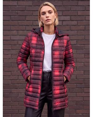 Roman Check Print Quilted Puffer Coat - Red