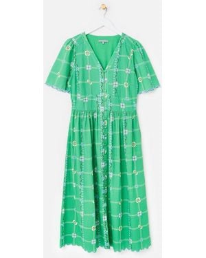 Oliver Bonas Floral V-Neck Short Sleeve Midi Dress - Green