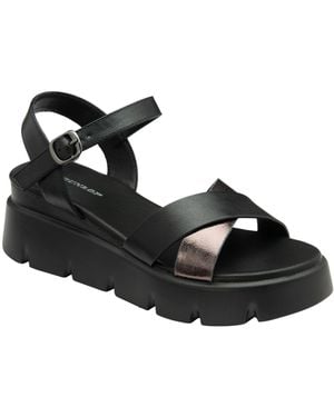 Dunlop Ankle Strap Wedge Crossover Sandals - Black