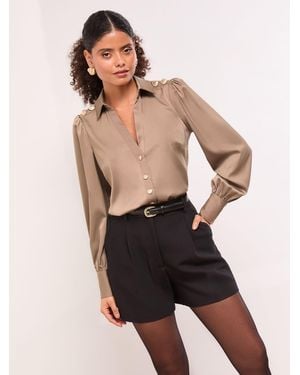 Lipsy Military Button Detail Satin Shirt - Black