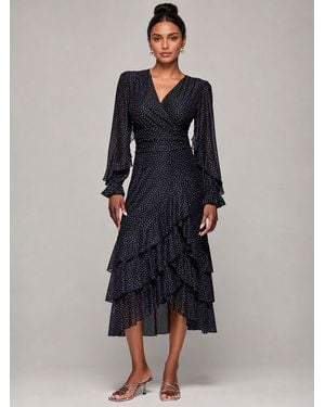 Jolie Moi Frill Detail Mesh Maxi Dress - Blue