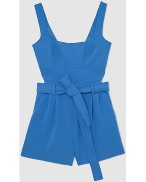 Reiss Lyon - Blue Structured Cut-out Belted Playsuit, Us 0