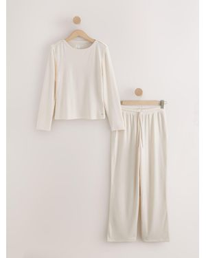 Next Envelope Neck Cosy Long Sleeve Pyjamas - Natural