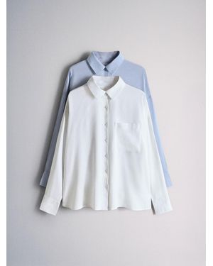 The Set 2 Pack Button Through Shirt With Linen - Blue