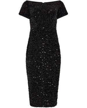 M Com Sequin Velvet Notch Neck Shift Dress - Black