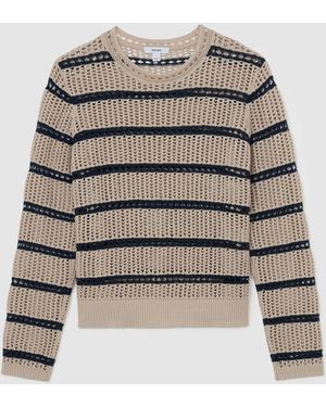 Reiss Skylar - Neutral/navy Cotton-blend Open-knit Stripe Jumper, Xs (us 2) - Multicolour