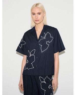 Jigsaw Cut Out Embroidery Shirt - Blue