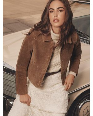 Lipsy Double Popper Real Suede Collared Jacket - Brown