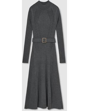 Reiss Ella Rib-Knit Belted Midi Dress - Gray