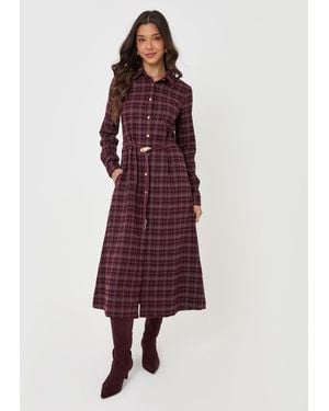 Threadbare Belted Midaxi Shirt Dress - Purple