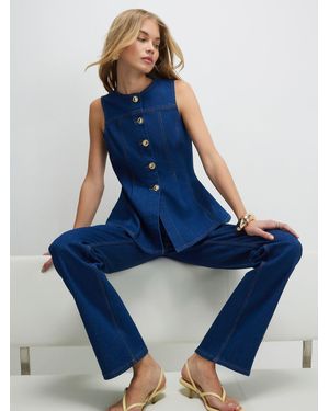 River Island Denim Button Through Peplum Top - Blue