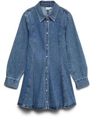 Vero Moda Long Sleeve Fit And Flare Short Denim Dress - Blue