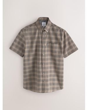 Next Short Sleeve Check Oxford Shirt - Natural