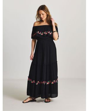 Figleaves Floral Embroidered Bandeau Maxi Beach Dress - Schwarz