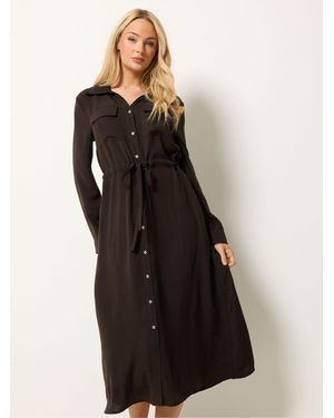 M Com Long Sleeve Utility Shirt Dress - Black