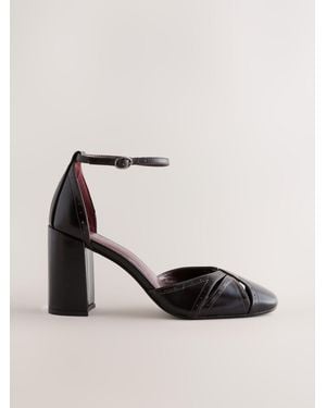 Next Forever Comfort Leather Block Heels With Ankle Strap - Natural