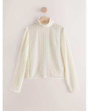 Next Ecru Textured Funnel Neck Long Sleeve Top - Natural