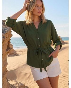 Roman Safari Tie Front Shirt - Green