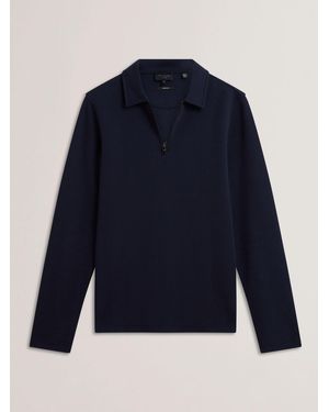 Ted Baker Kalend Long Sleeve Zip Herringbone Polo Shirt - Blau