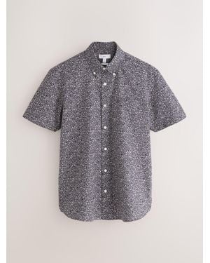 Next Print Stretch Oxford Slim Fit Short Sleeve Shirt - Gray